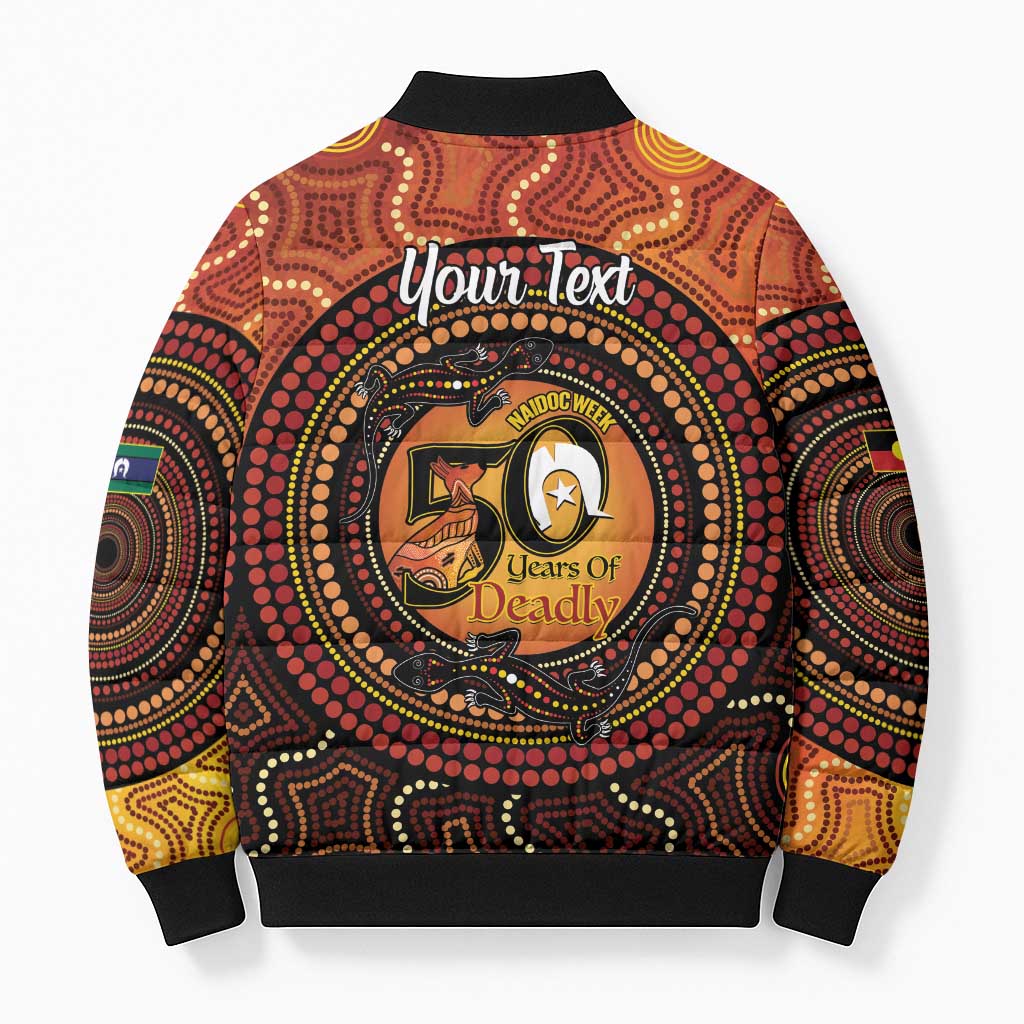 NAIDOC Week 2026 Personalised Bomber Puffer Jacket 50 Years of Deadly Lizard Kangaroo Aboriginal Art