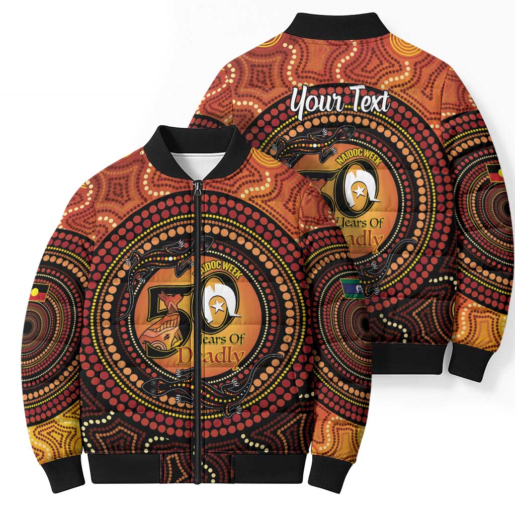 NAIDOC Week 2026 Personalised Bomber Puffer Jacket 50 Years of Deadly Lizard Kangaroo Aboriginal Art