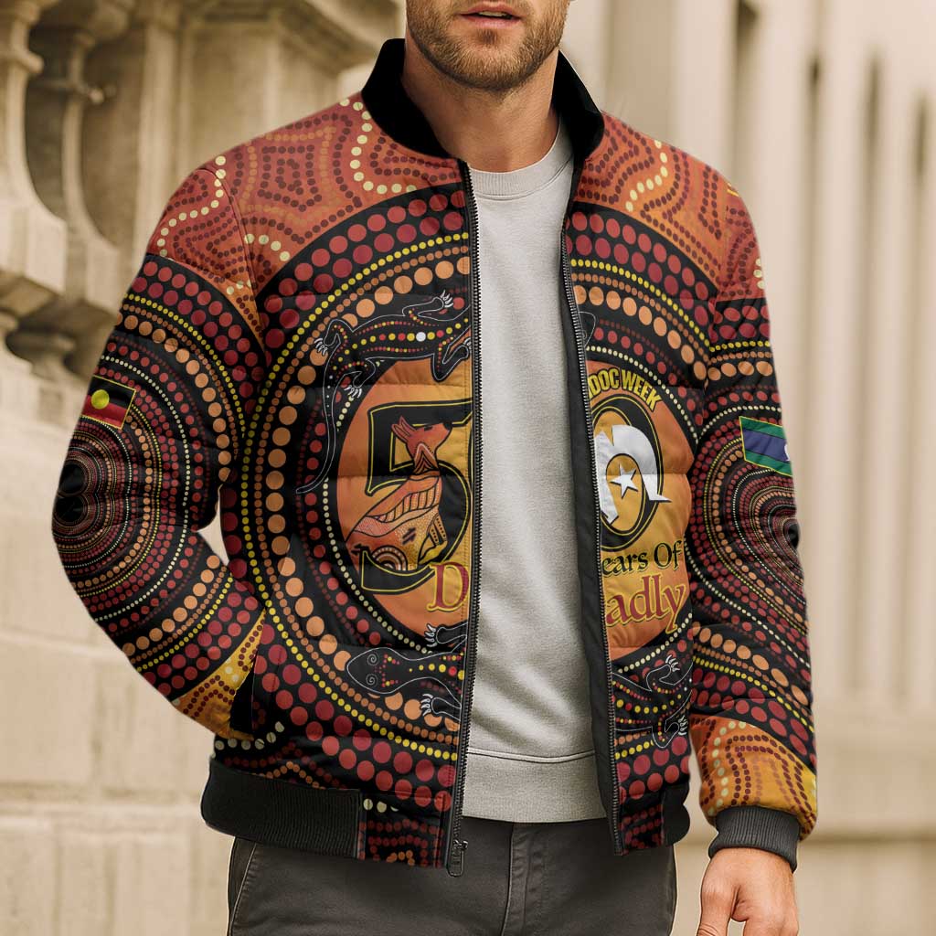 NAIDOC Week 2026 Personalised Bomber Puffer Jacket 50 Years of Deadly Lizard Kangaroo Aboriginal Art