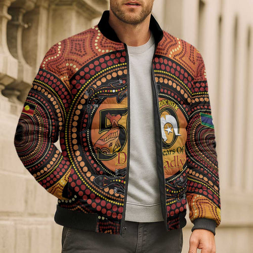 NAIDOC Week 2026 Personalised Bomber Puffer Jacket 50 Years of Deadly Lizard Kangaroo Aboriginal Art