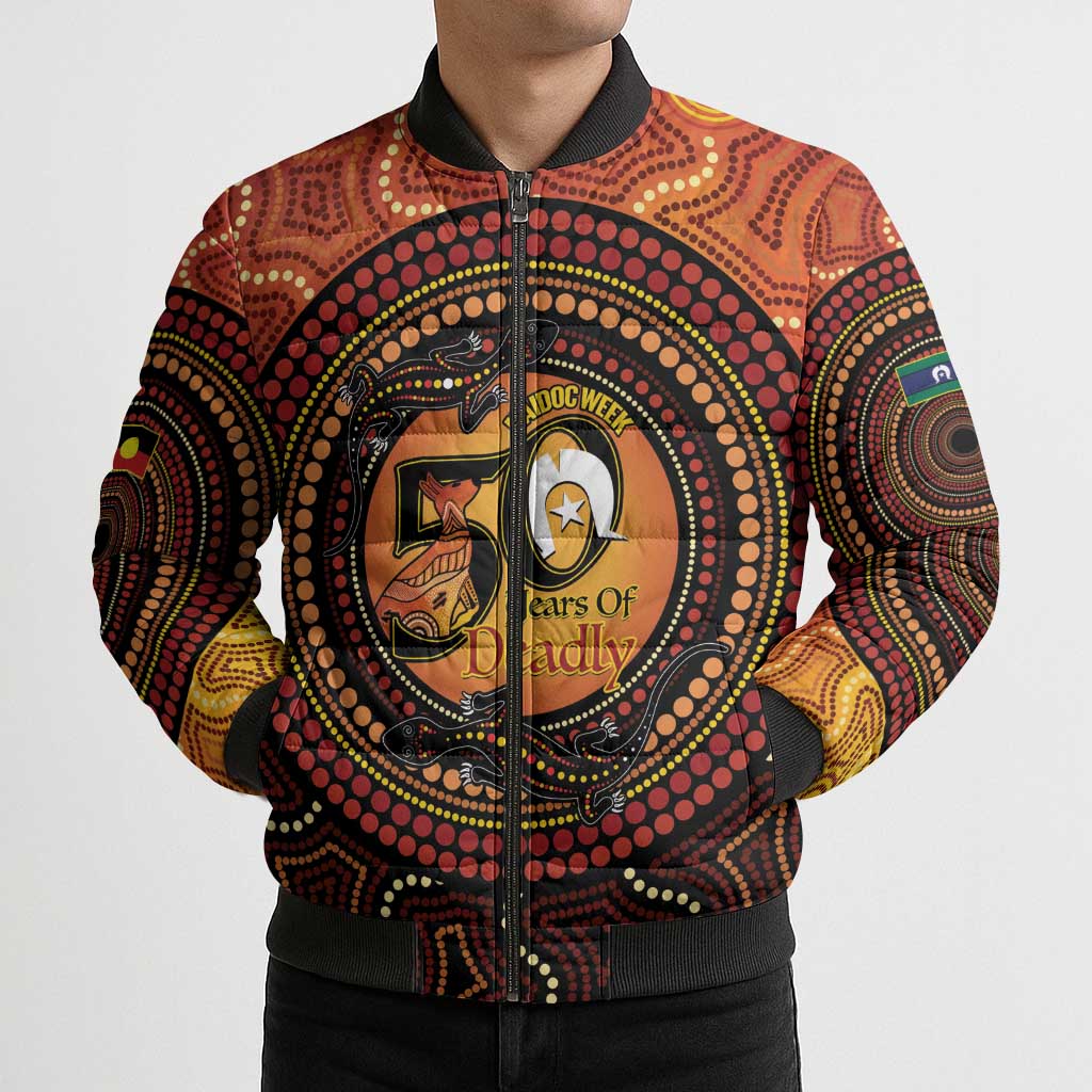 NAIDOC Week 2026 Personalised Bomber Puffer Jacket 50 Years of Deadly Lizard Kangaroo Aboriginal Art