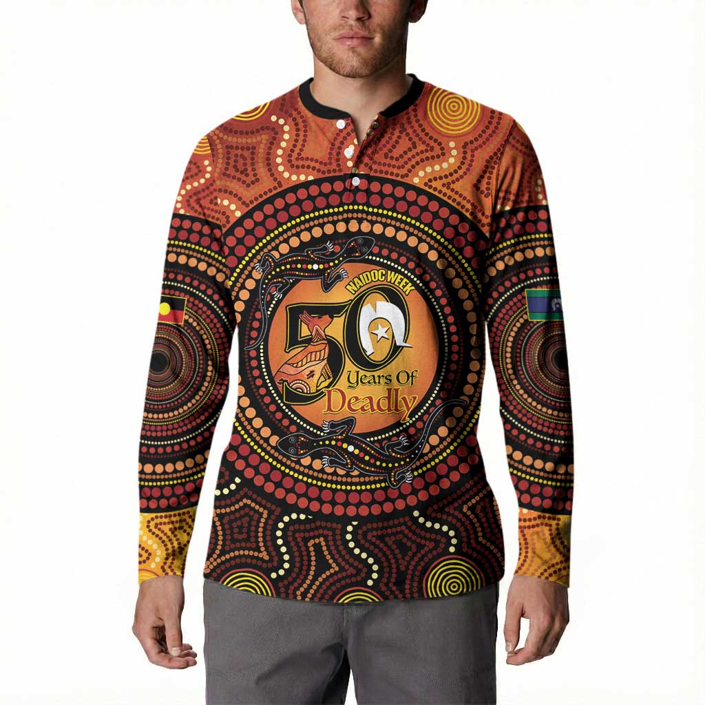 NAIDOC Week 2026 Personalised Button Sweatshirt 50 Years of Deadly Lizard Kangaroo Aboriginal Art