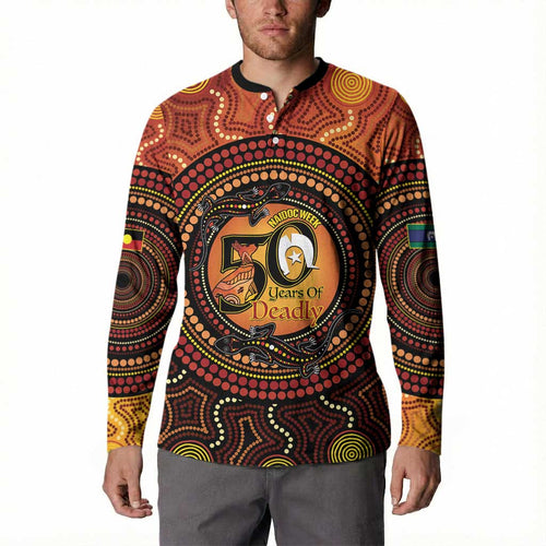 NAIDOC Week 2026 Personalised Button Sweatshirt 50 Years of Deadly Lizard Kangaroo Aboriginal Art