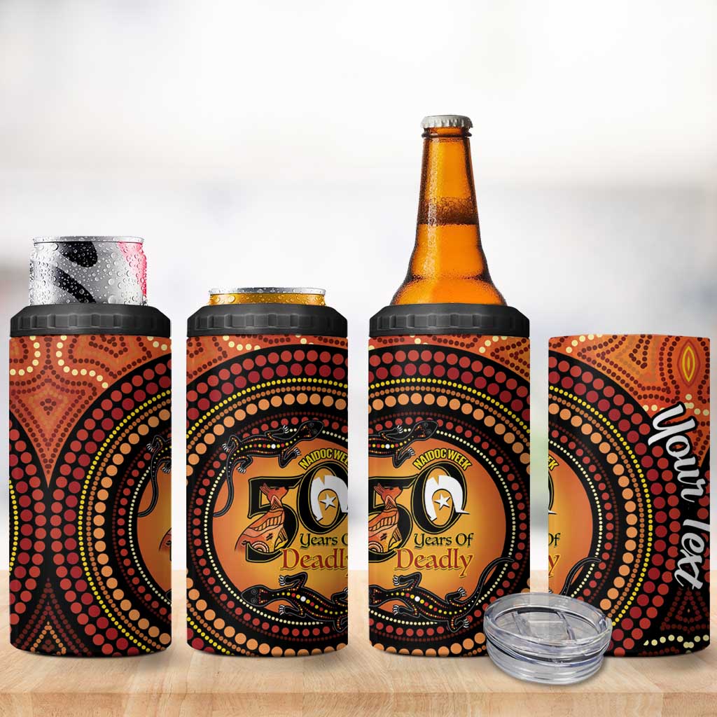 NAIDOC Week 2026 Personalised 4 in 1 Can Cooler Tumbler 50 Years of Deadly Lizard Kangaroo Aboriginal Art