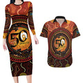 NAIDOC Week 2026 Personalised Couples Matching Long Sleeve Bodycon Dress and Hawaiian Shirt 50 Years of Deadly Lizard Kangaroo Aboriginal Art
