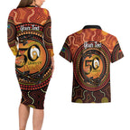 NAIDOC Week 2026 Personalised Couples Matching Long Sleeve Bodycon Dress and Hawaiian Shirt 50 Years of Deadly Lizard Kangaroo Aboriginal Art