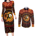 NAIDOC Week 2026 Personalised Couples Matching Long Sleeve Bodycon Dress and Long Sleeve Button Shirt 50 Years of Deadly Lizard Kangaroo Aboriginal Art