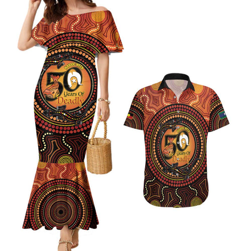NAIDOC Week 2026 Personalised Couples Matching Mermaid Dress and Hawaiian Shirt 50 Years of Deadly Lizard Kangaroo Aboriginal Art