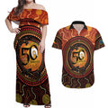 NAIDOC Week 2026 Personalised Couples Matching Off Shoulder Maxi Dress and Hawaiian Shirt 50 Years of Deadly Lizard Kangaroo Aboriginal Art