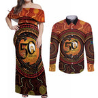 NAIDOC Week 2026 Personalised Couples Matching Off Shoulder Maxi Dress and Long Sleeve Button Shirt 50 Years of Deadly Lizard Kangaroo Aboriginal Art