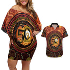 NAIDOC Week 2026 Personalised Couples Matching Off Shoulder Short Dress and Hawaiian Shirt 50 Years of Deadly Lizard Kangaroo Aboriginal Art