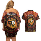 NAIDOC Week 2026 Personalised Couples Matching Off Shoulder Short Dress and Hawaiian Shirt 50 Years of Deadly Lizard Kangaroo Aboriginal Art
