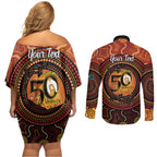 NAIDOC Week 2026 Personalised Couples Matching Off Shoulder Short Dress and Long Sleeve Button Shirt 50 Years of Deadly Lizard Kangaroo Aboriginal Art