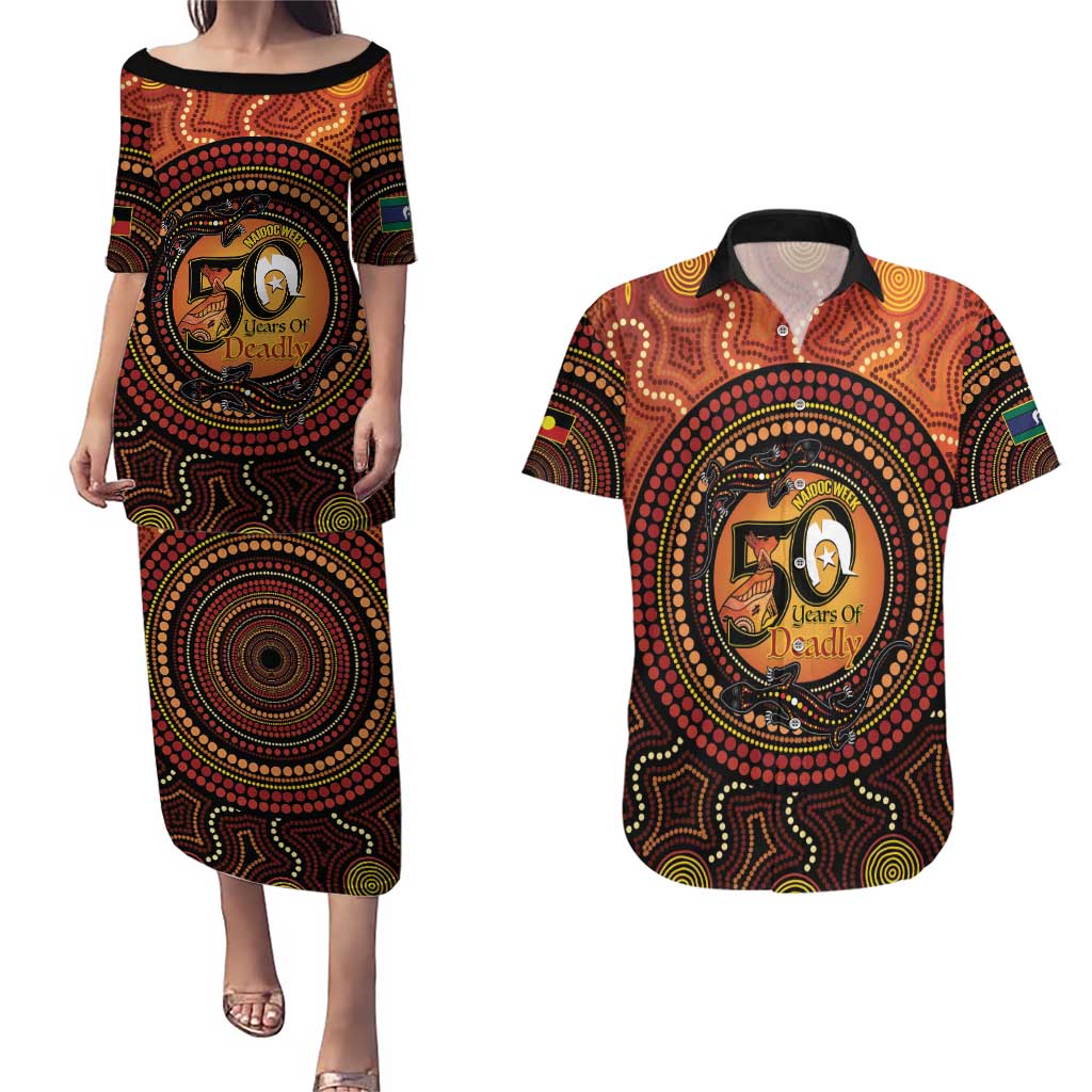 NAIDOC Week 2026 Personalised Couples Matching Puletasi and Hawaiian Shirt 50 Years of Deadly Lizard Kangaroo Aboriginal Art