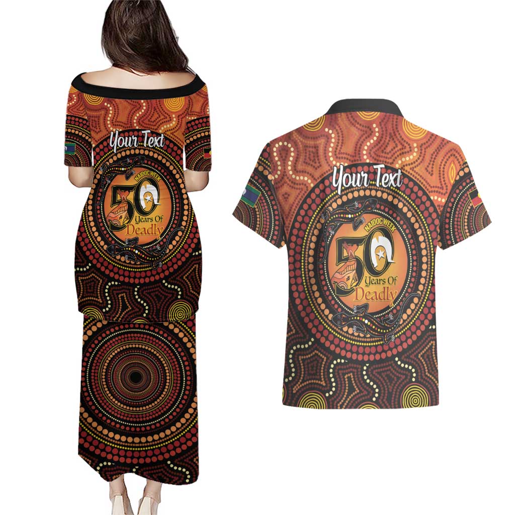 NAIDOC Week 2026 Personalised Couples Matching Puletasi and Hawaiian Shirt 50 Years of Deadly Lizard Kangaroo Aboriginal Art