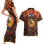 NAIDOC Week 2026 Personalised Couples Matching Short Sleeve Bodycon Dress and Hawaiian Shirt 50 Years of Deadly Lizard Kangaroo Aboriginal Art