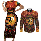 NAIDOC Week 2026 Personalised Couples Matching Short Sleeve Bodycon Dress and Long Sleeve Button Shirt 50 Years of Deadly Lizard Kangaroo Aboriginal Art