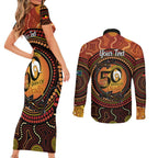 NAIDOC Week 2026 Personalised Couples Matching Short Sleeve Bodycon Dress and Long Sleeve Button Shirt 50 Years of Deadly Lizard Kangaroo Aboriginal Art