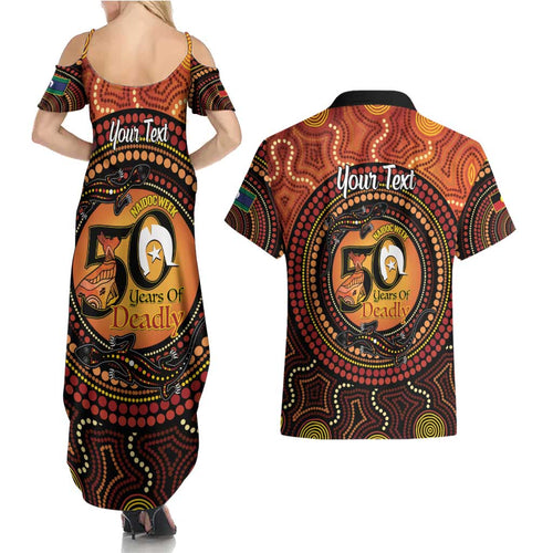 NAIDOC Week 2026 Personalised Couples Matching Summer Maxi Dress and Hawaiian Shirt 50 Years of Deadly Lizard Kangaroo Aboriginal Art