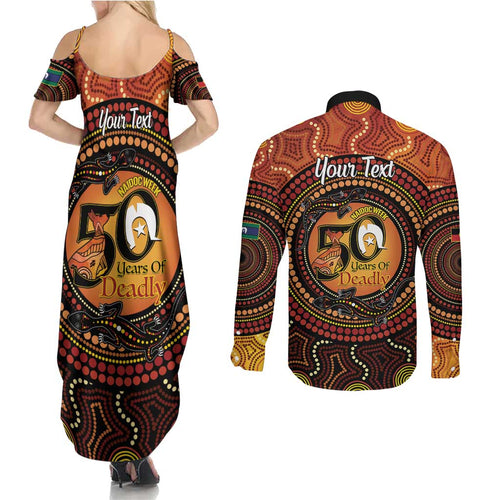 NAIDOC Week 2026 Personalised Couples Matching Summer Maxi Dress and Long Sleeve Button Shirt 50 Years of Deadly Lizard Kangaroo Aboriginal Art