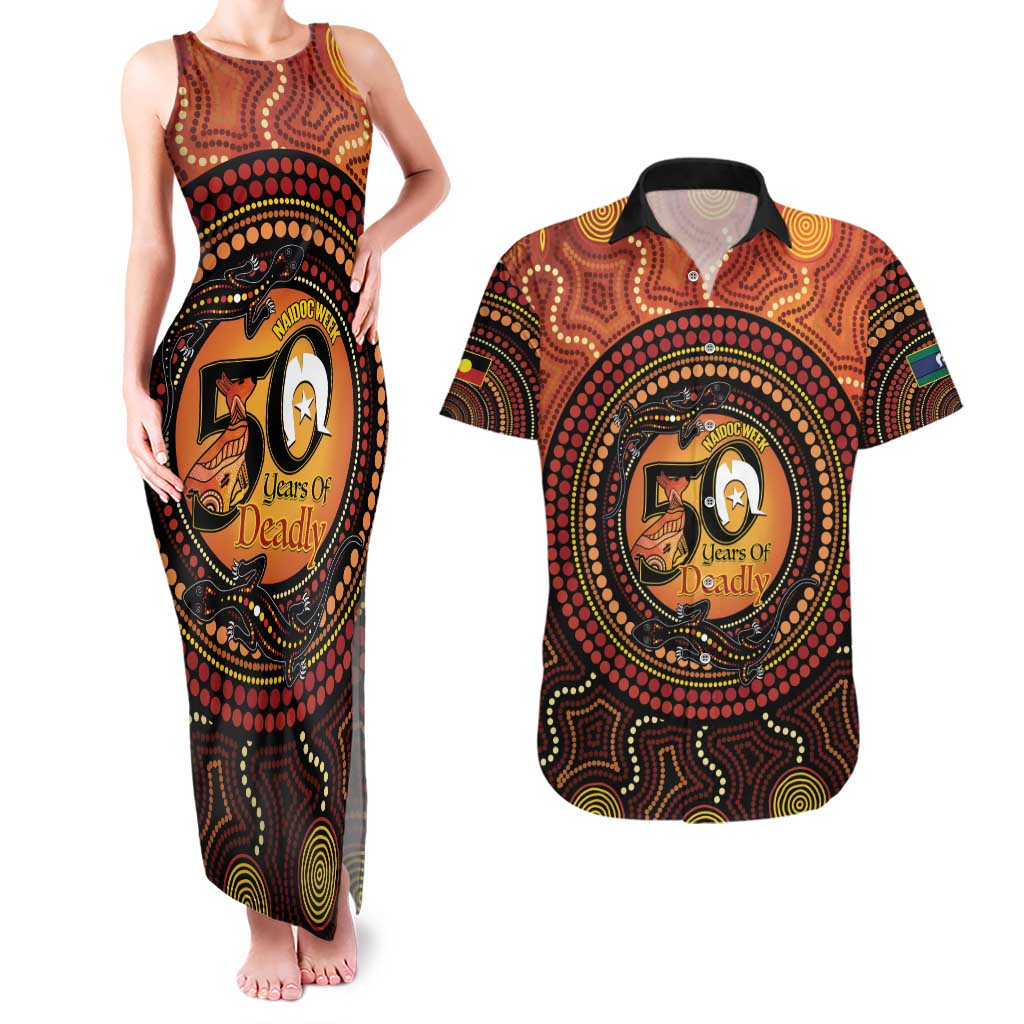 NAIDOC Week 2026 Personalised Couples Matching Tank Maxi Dress and Hawaiian Shirt 50 Years of Deadly Lizard Kangaroo Aboriginal Art