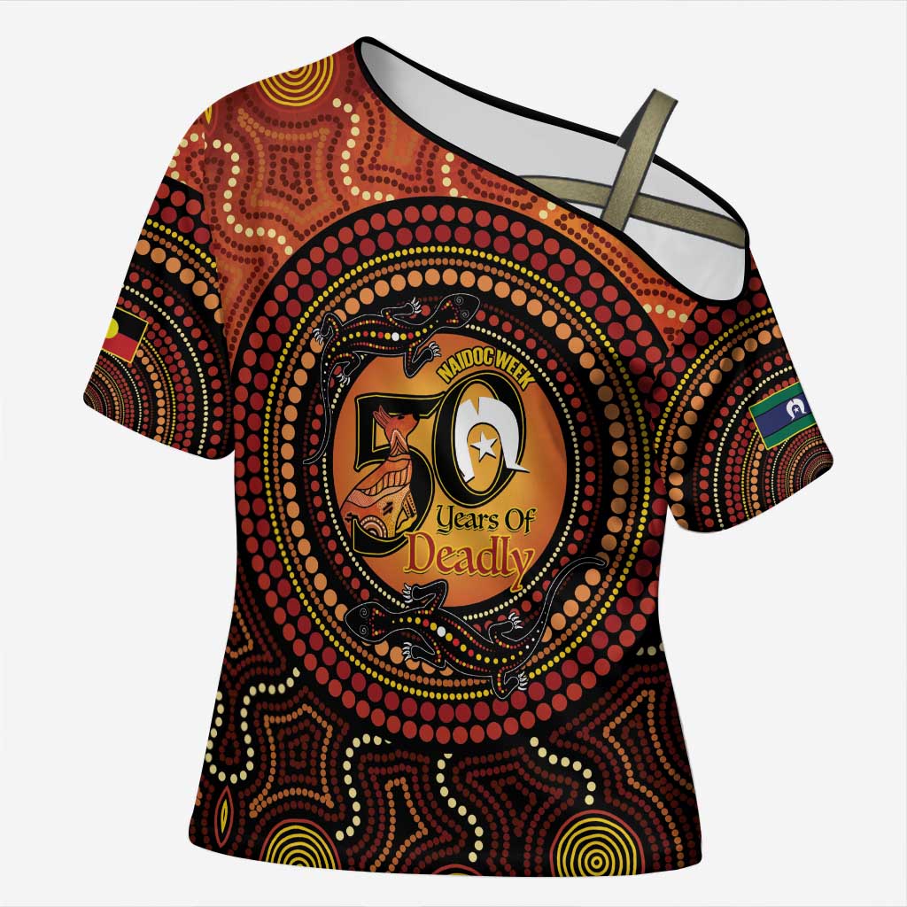 NAIDOC Week 2026 Personalised Cross Shoulder Shirt 50 Years of Deadly Lizard Kangaroo Aboriginal Art