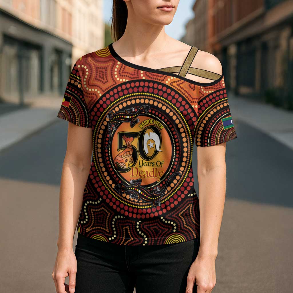 NAIDOC Week 2026 Personalised Cross Shoulder Shirt 50 Years of Deadly Lizard Kangaroo Aboriginal Art