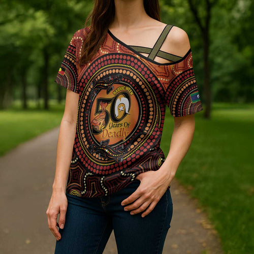 NAIDOC Week 2026 Personalised Cross Shoulder Shirt 50 Years of Deadly Lizard Kangaroo Aboriginal Art