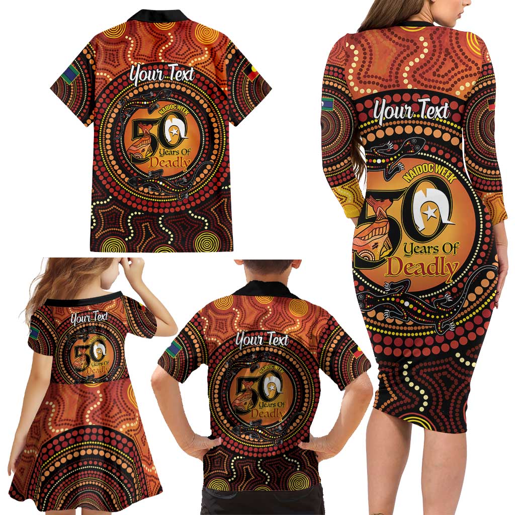 NAIDOC Week 2026 Personalised Family Matching Long Sleeve Bodycon Dress and Hawaiian Shirt 50 Years of Deadly Lizard Kangaroo Aboriginal Art