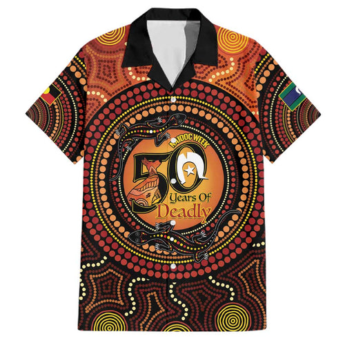 NAIDOC Week 2026 Personalised Family Matching Long Sleeve Bodycon Dress and Hawaiian Shirt 50 Years of Deadly Lizard Kangaroo Aboriginal Art