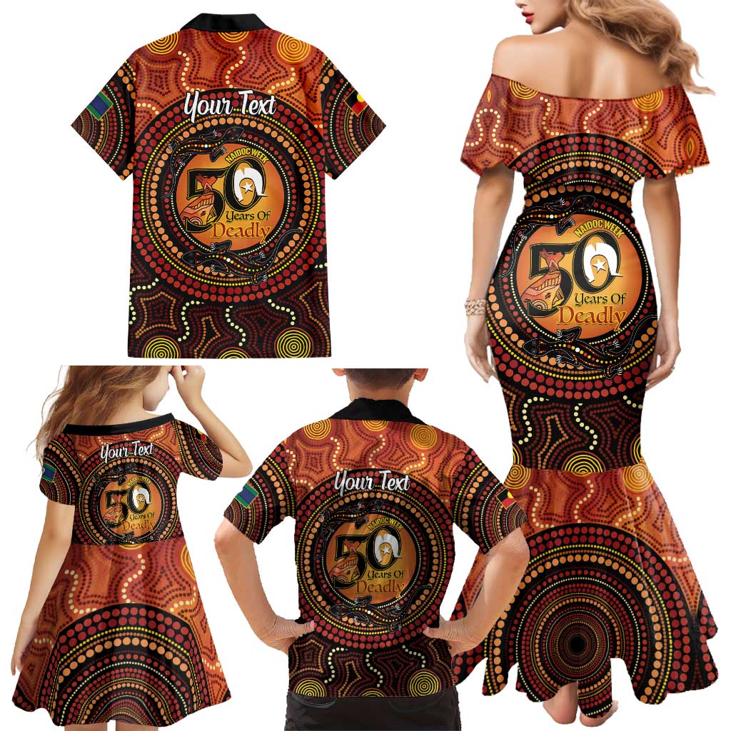 NAIDOC Week 2026 Personalised Family Matching Mermaid Dress and Hawaiian Shirt 50 Years of Deadly Lizard Kangaroo Aboriginal Art