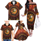 NAIDOC Week 2026 Personalised Family Matching Off The Shoulder Long Sleeve Dress and Hawaiian Shirt 50 Years of Deadly Lizard Kangaroo Aboriginal Art