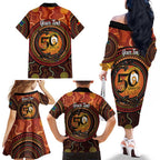 NAIDOC Week 2026 Personalised Family Matching Off The Shoulder Long Sleeve Dress and Hawaiian Shirt 50 Years of Deadly Lizard Kangaroo Aboriginal Art