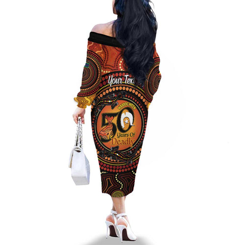 NAIDOC Week 2026 Personalised Family Matching Off The Shoulder Long Sleeve Dress and Hawaiian Shirt 50 Years of Deadly Lizard Kangaroo Aboriginal Art