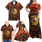 NAIDOC Week 2026 Personalised Family Matching Off Shoulder Maxi Dress and Hawaiian Shirt 50 Years of Deadly Lizard Kangaroo Aboriginal Art