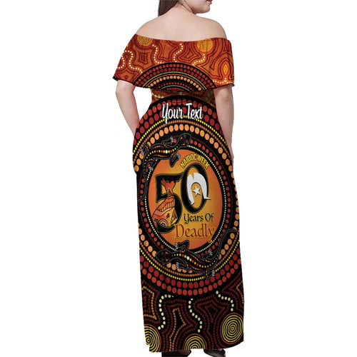 NAIDOC Week 2026 Personalised Family Matching Off Shoulder Maxi Dress and Hawaiian Shirt 50 Years of Deadly Lizard Kangaroo Aboriginal Art