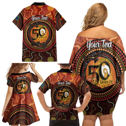 NAIDOC Week 2026 Personalised Family Matching Off Shoulder Short Dress and Hawaiian Shirt 50 Years of Deadly Lizard Kangaroo Aboriginal Art