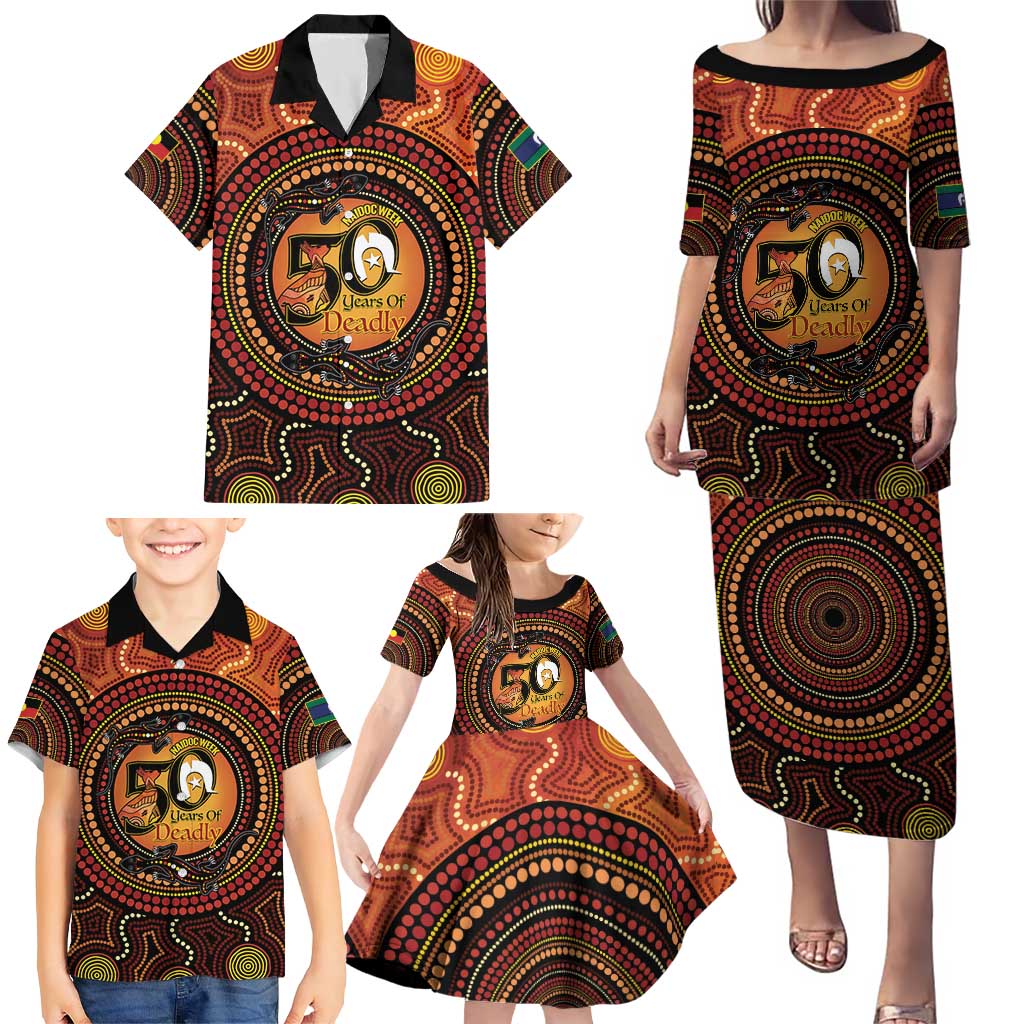 NAIDOC Week 2026 Personalised Family Matching Puletasi and Hawaiian Shirt 50 Years of Deadly Lizard Kangaroo Aboriginal Art