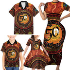 NAIDOC Week 2026 Personalised Family Matching Short Sleeve Bodycon Dress and Hawaiian Shirt 50 Years of Deadly Lizard Kangaroo Aboriginal Art