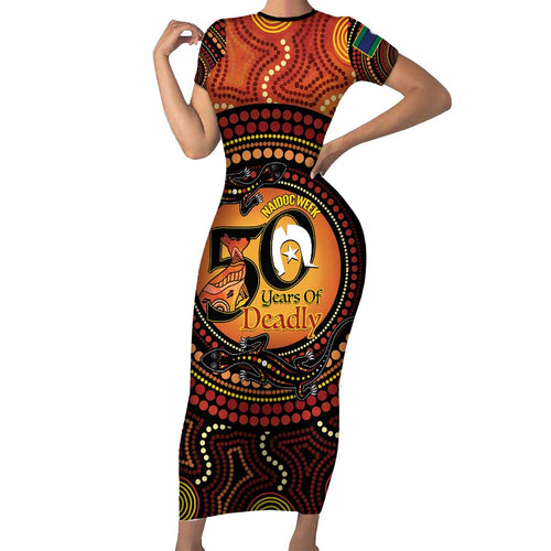 NAIDOC Week 2026 Personalised Family Matching Short Sleeve Bodycon Dress and Hawaiian Shirt 50 Years of Deadly Lizard Kangaroo Aboriginal Art