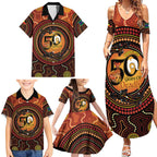 NAIDOC Week 2026 Personalised Family Matching Summer Maxi Dress and Hawaiian Shirt 50 Years of Deadly Lizard Kangaroo Aboriginal Art