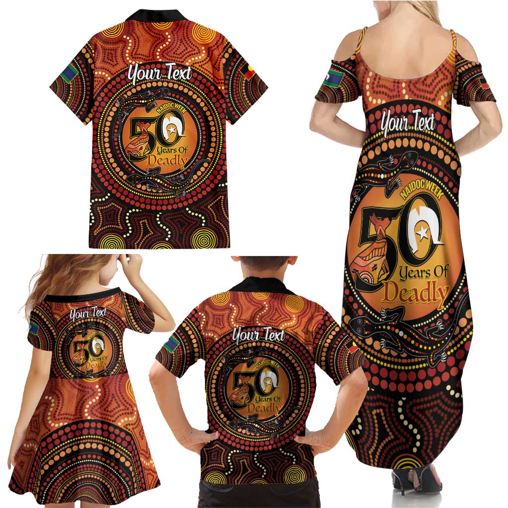 NAIDOC Week 2026 Personalised Family Matching Summer Maxi Dress and Hawaiian Shirt 50 Years of Deadly Lizard Kangaroo Aboriginal Art