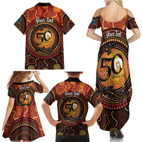 NAIDOC Week 2026 Personalised Family Matching Summer Maxi Dress and Hawaiian Shirt 50 Years of Deadly Lizard Kangaroo Aboriginal Art