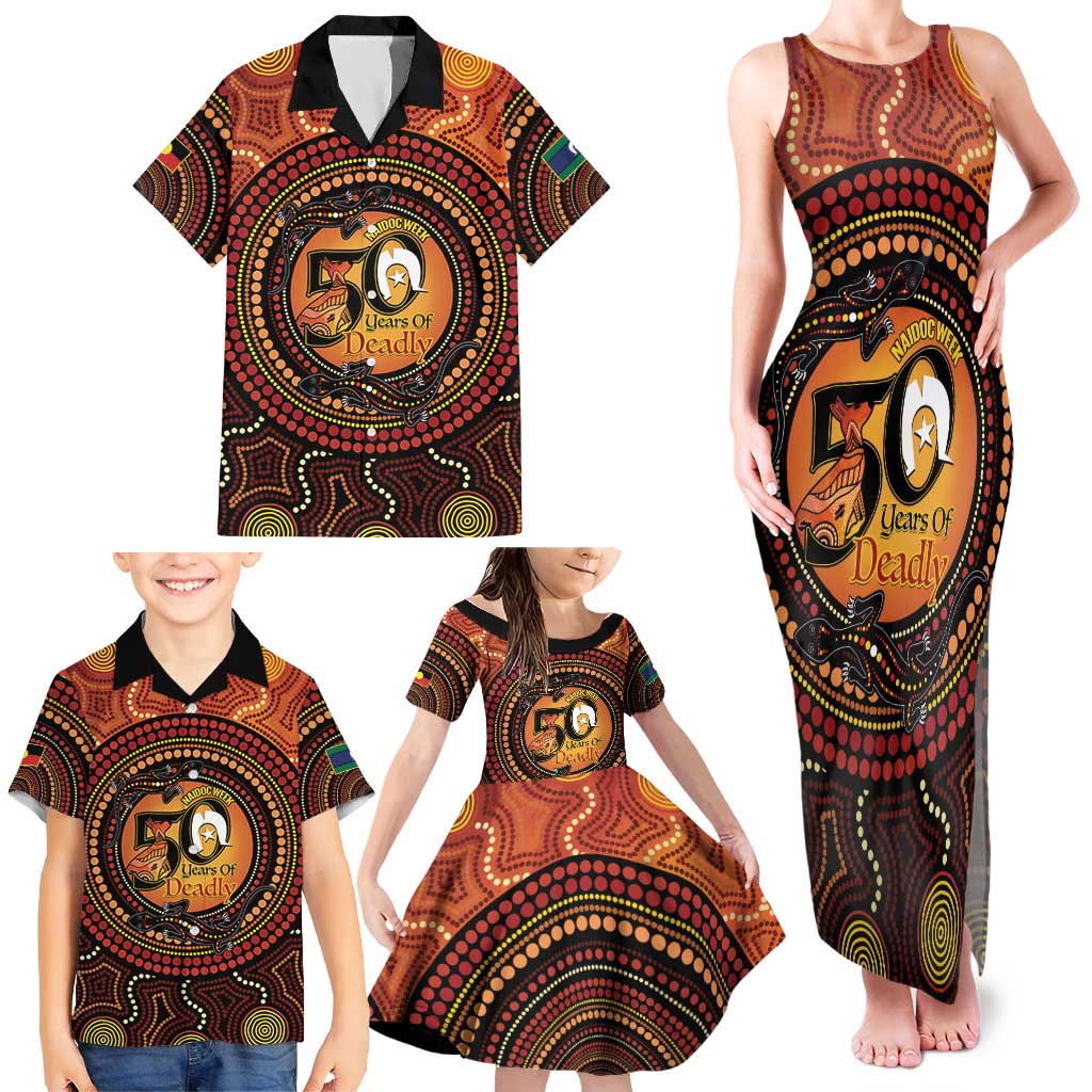 NAIDOC Week 2026 Personalised Family Matching Tank Maxi Dress and Hawaiian Shirt 50 Years of Deadly Lizard Kangaroo Aboriginal Art
