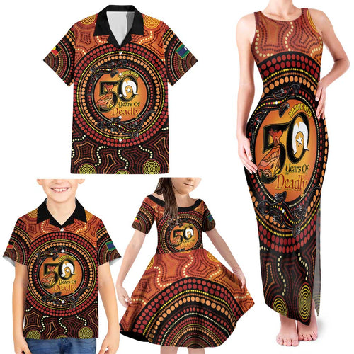 NAIDOC Week 2026 Personalised Family Matching Tank Maxi Dress and Hawaiian Shirt 50 Years of Deadly Lizard Kangaroo Aboriginal Art