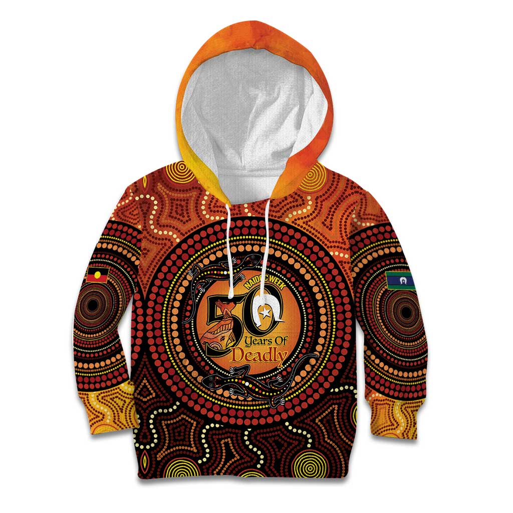 NAIDOC Week 2026 Personalised Kid Hoodie 50 Years of Deadly Lizard Kangaroo Aboriginal Art
