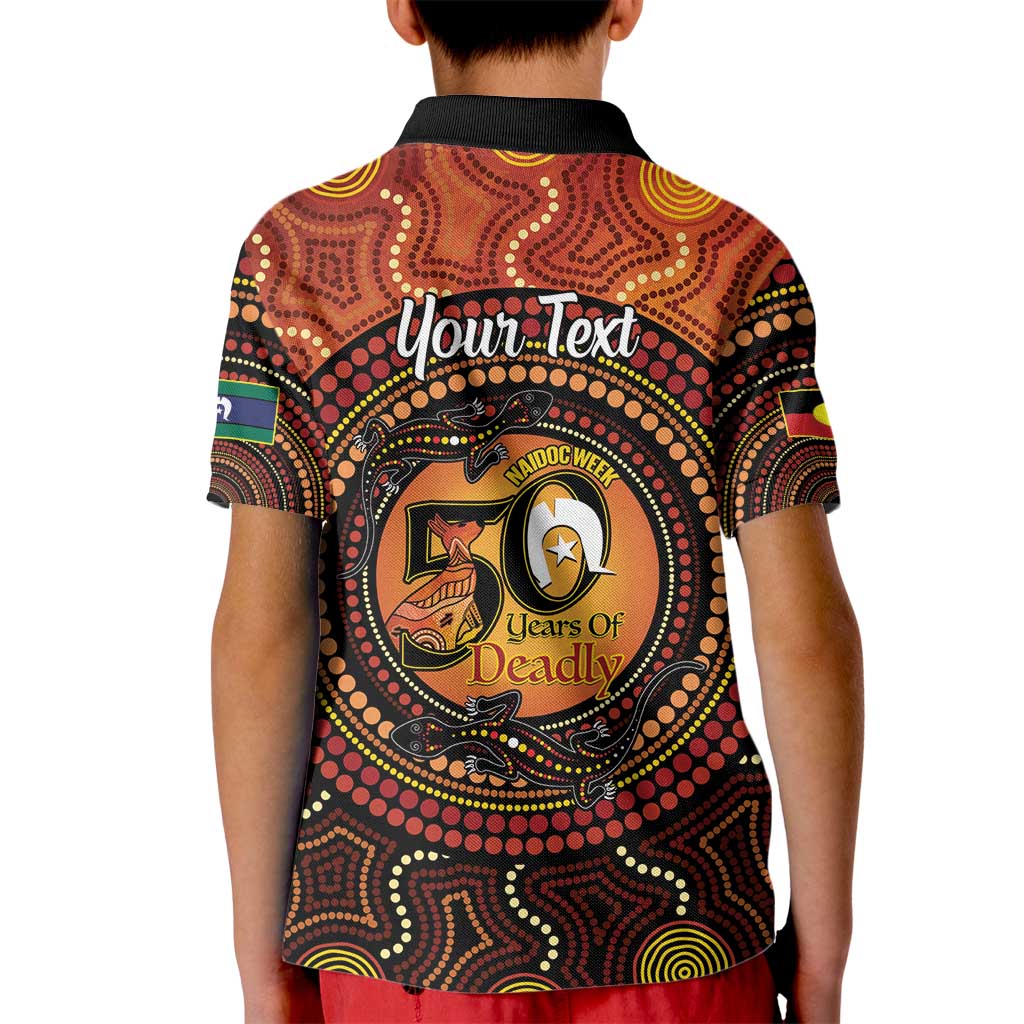 NAIDOC Week 2026 Personalised Kid Polo Shirt 50 Years of Deadly Lizard Kangaroo Aboriginal Art
