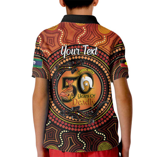 NAIDOC Week 2026 Personalised Kid Polo Shirt 50 Years of Deadly Lizard Kangaroo Aboriginal Art