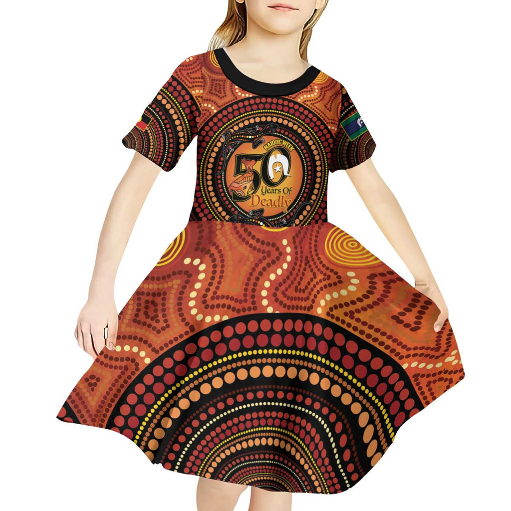 NAIDOC Week 2026 Personalised Kid Short Sleeve Dress 50 Years of Deadly Lizard Kangaroo Aboriginal Art