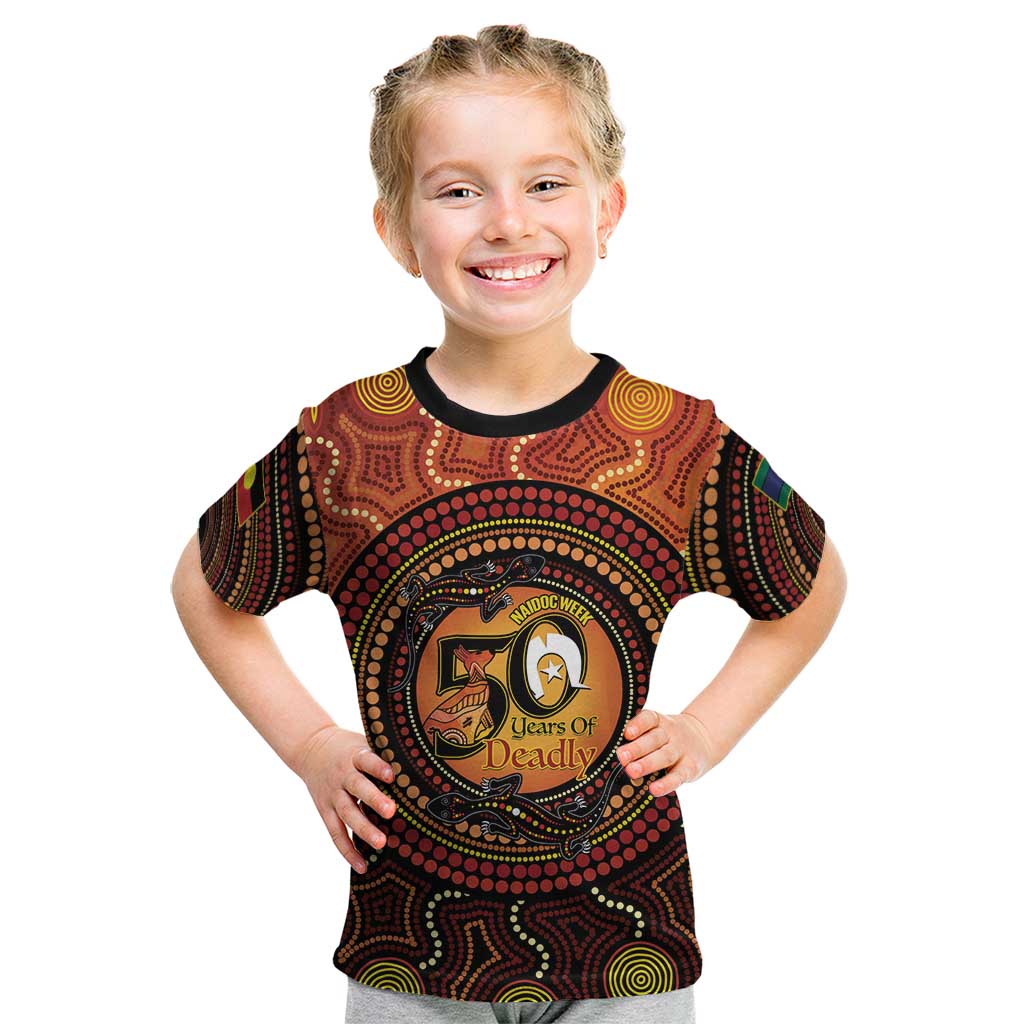 NAIDOC Week 2026 Personalised Kid T Shirt 50 Years of Deadly Lizard Kangaroo Aboriginal Art